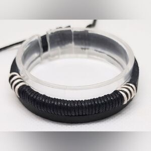 Men's bracelet leather layered black new‎ e86